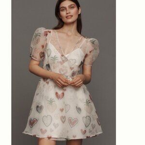 NWT Farm Rio  Organza  Puff-Sleeve Mini Dress, L